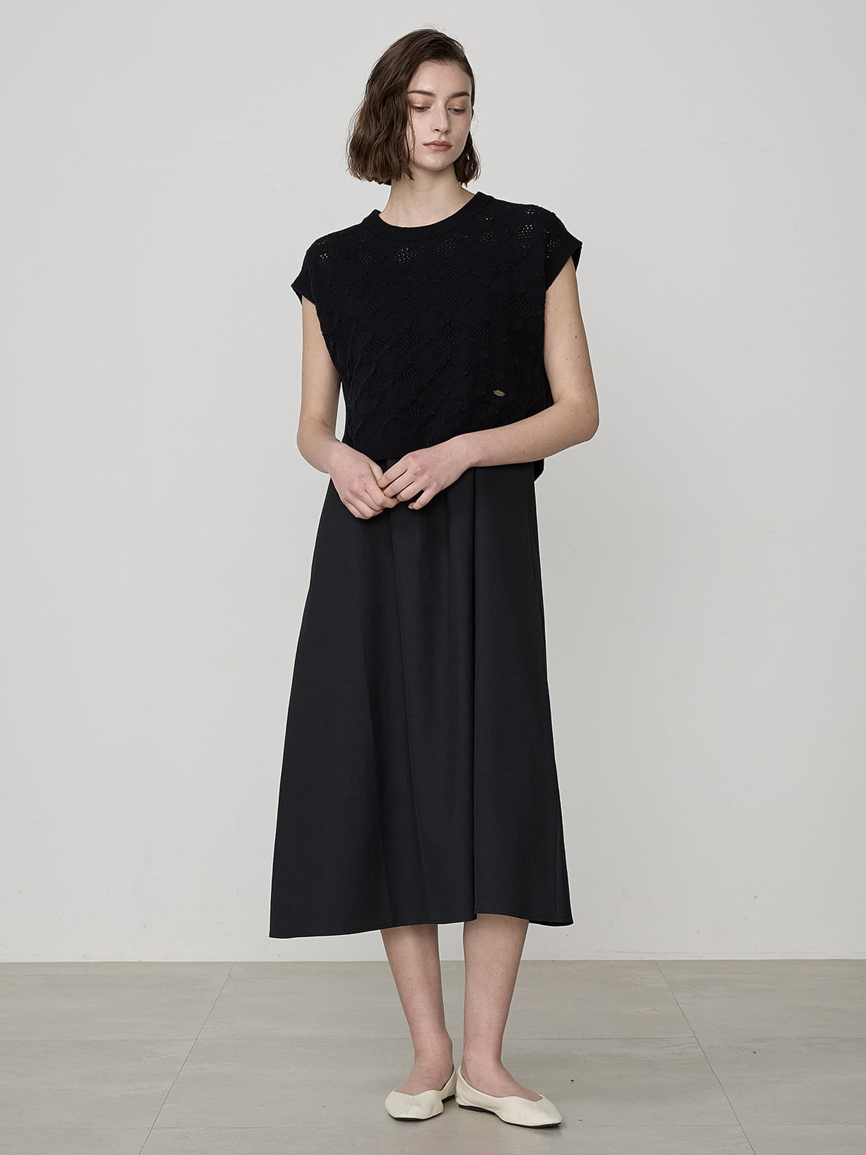 ベスト・ジレ NUUR SS25 ASYMMETRIC SLIPOVER (B51016 B5109) セットアップ対応】チュール切替ベスト(ベスト・ジレ) | al'aise