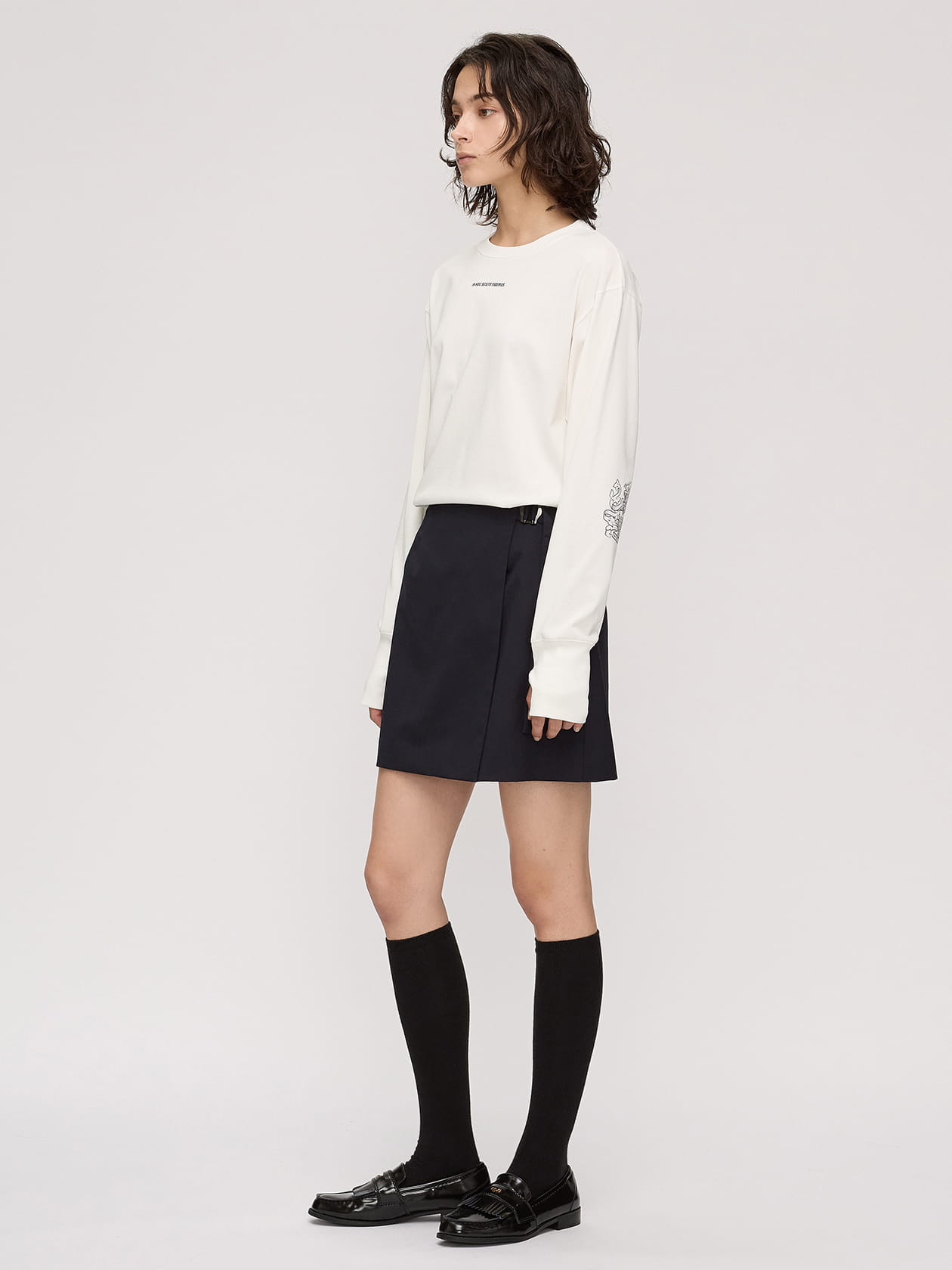 【24SS】HERMES 2層 シルク チュニック スリット ロング Tシャツ HUG.U シャツ ナチュラル スキッパー チュニック バンドカラー