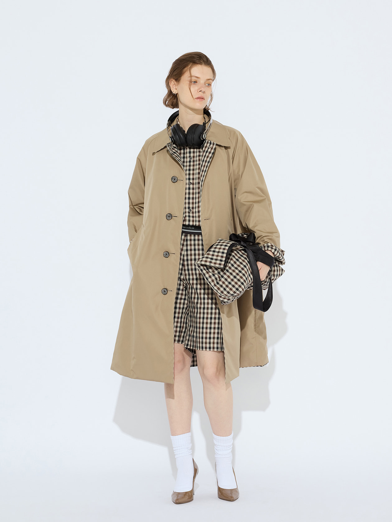 ホワイトレーベルチェック リバーシブルコート
