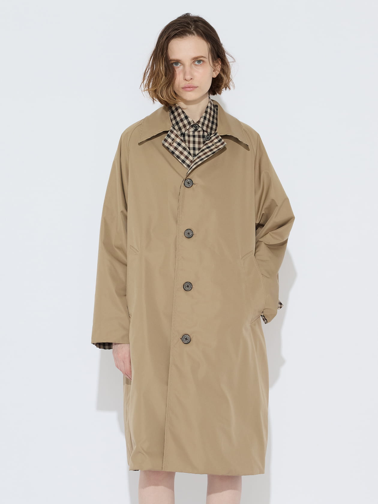 ホワイトレーベルチェック リバーシブルコート